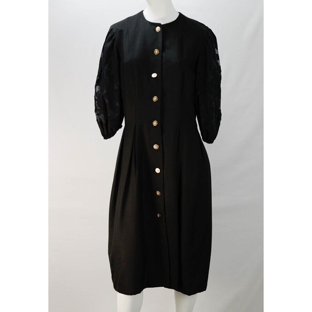 Richilene NY Black Button Front 3/4 Sleeve Dress Sz 12